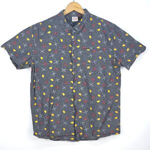 Marvel Deadpool Button Shirt Mens XL Gray AOP Taco All Over Print Nerd Geek Camp